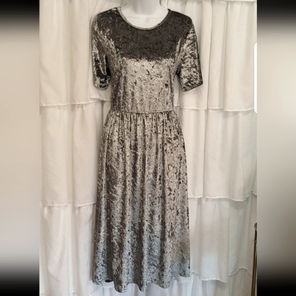 Silver Crushed Velvet Dress